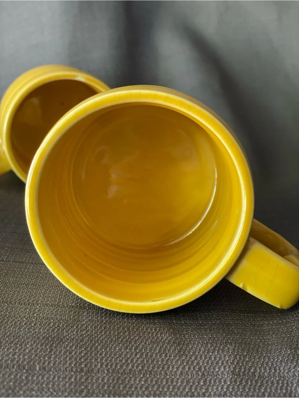 Vintage Yellow Ribbed Mugs Set of 4 Made in Japan Ceramic Heart Handle